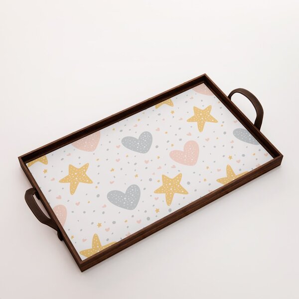 Bandeja Decorativa Média Coração E Estrela - 40x28cm Marrom