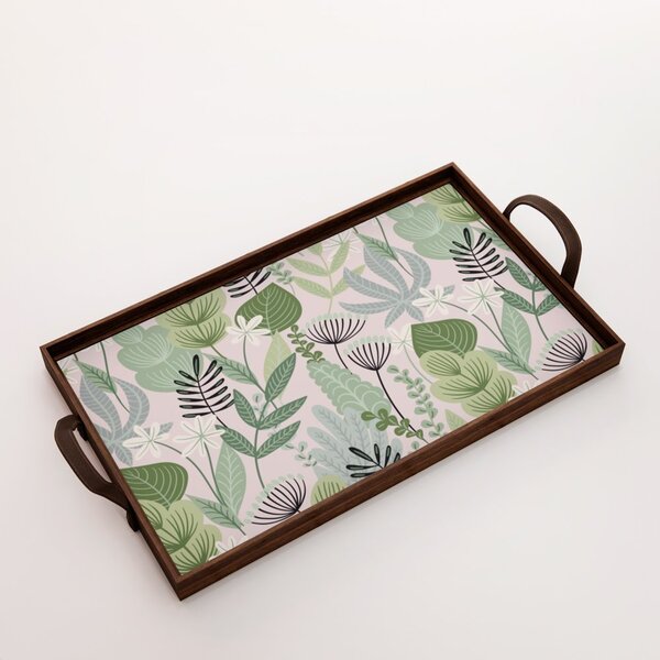 Bandeja Decorativa Média Folhas Diversas - 40x28cm Marrom