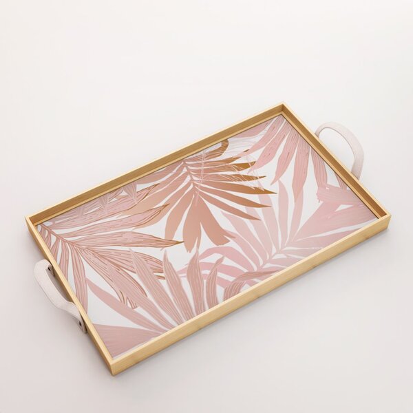 Bandeja Decorativa Média Folhas Rosa Envelhecido - 40x28cm Cl
