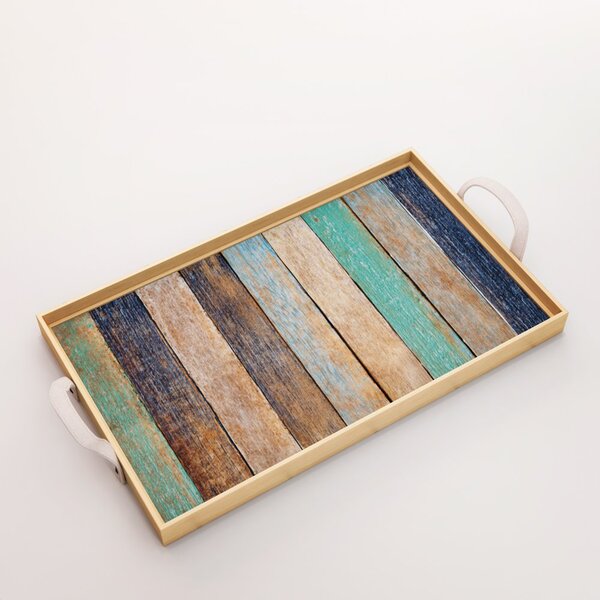 Bandeja Decorativa Média Madeira Pátina Colorida - 40x28cm Cl
