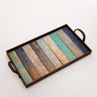 Bandeja Decorativa Média Madeira Pátina Colorida - 40x28cm Ma