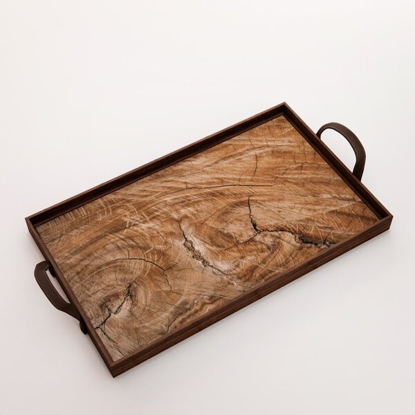 Bandeja Decorativa Média Madeira Rústico - 40x28cm Marrom