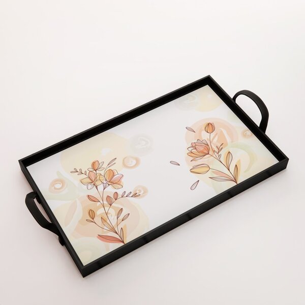 Bandeja Decorativa Média Padrão Abstrato E Flor - 40x28cm Pre