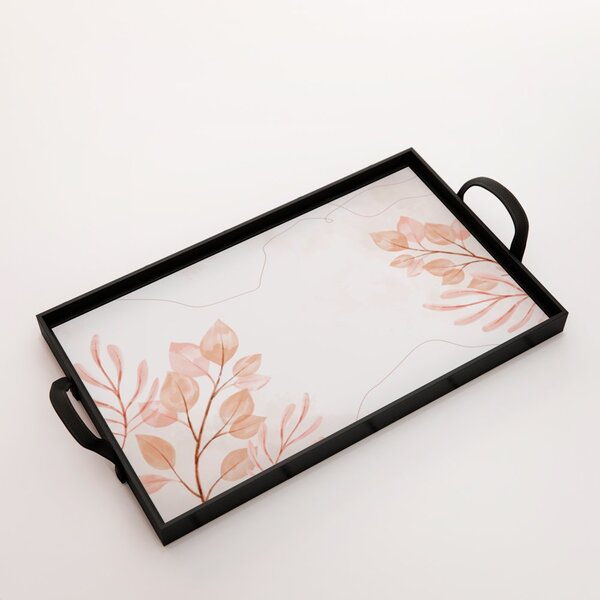 Bandeja Decorativa Média Ramos Rose - 40x28cm Preta
