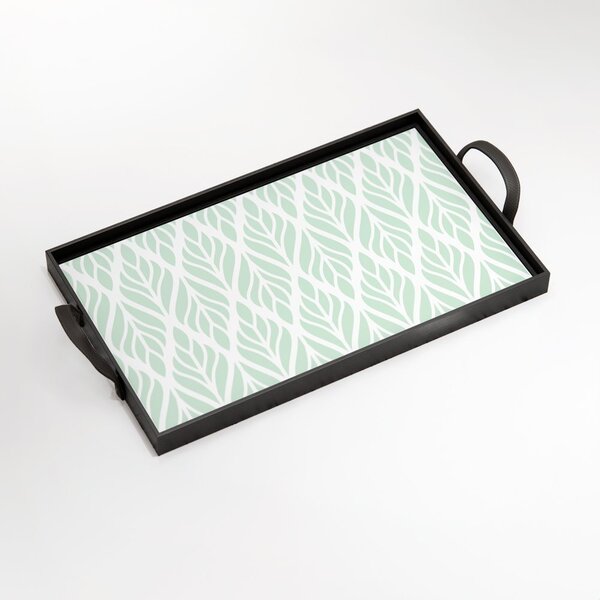 Bandeja Decorativa Média Verde Folhas - 40x28cm Preta