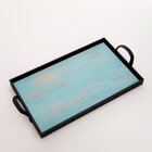 Bandeja Decorativa Média Vintage Madeira Azul Claro - 40x28cm