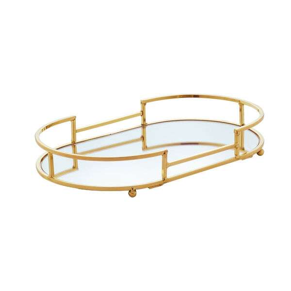 Bandeja Decorativa Oval Com Espelho 26x16cm - Dourada