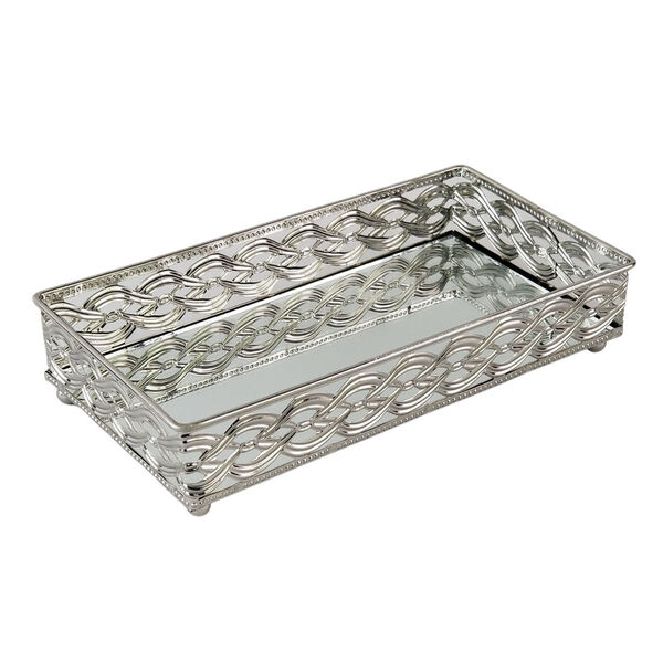 Bandeja Decorativa Para Banheiro - Prateada Luxo 24x13cm