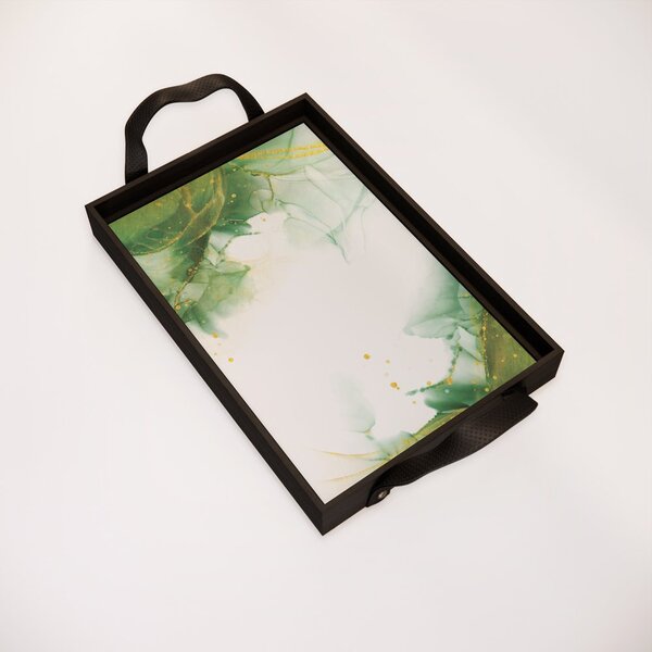 Bandeja Decorativa Pequena Aquarela - 32x22cm Preta