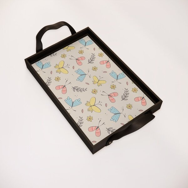 Bandeja Decorativa Pequena Borboletas - 32x22cm Preta