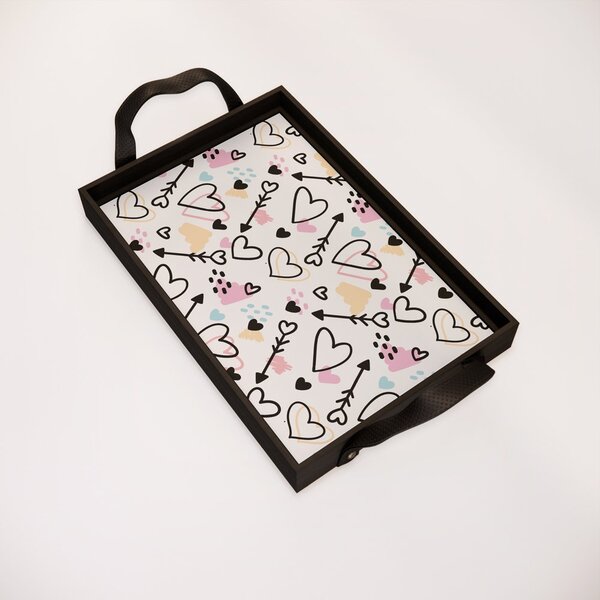 Bandeja Decorativa Pequena Flecha E Coração - 32x22cm Preta