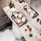 Bandeja Decorativa Pequena Flor Azul - 32x22cm Marrom