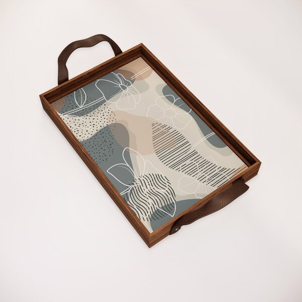 Bandeja Decorativa Pequena Flor Branca - 32x22cm Marrom