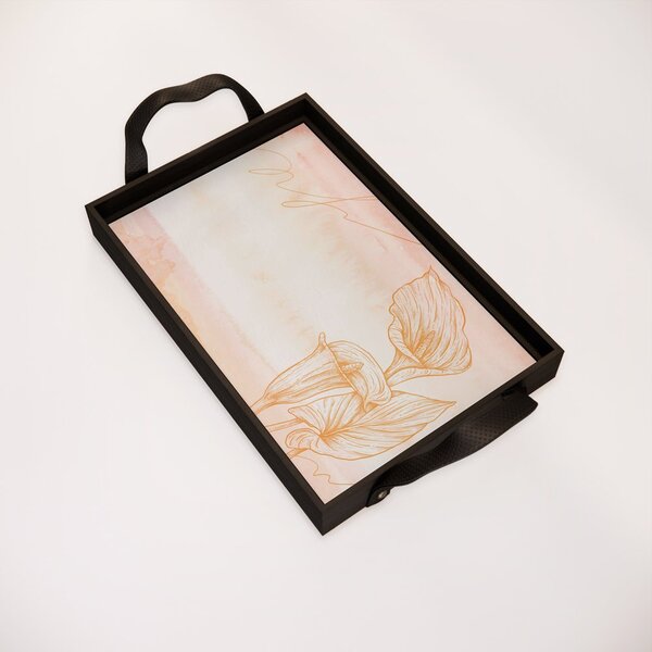 Bandeja Decorativa Pequena Flor Copo De Leite - 32x22cm Preta