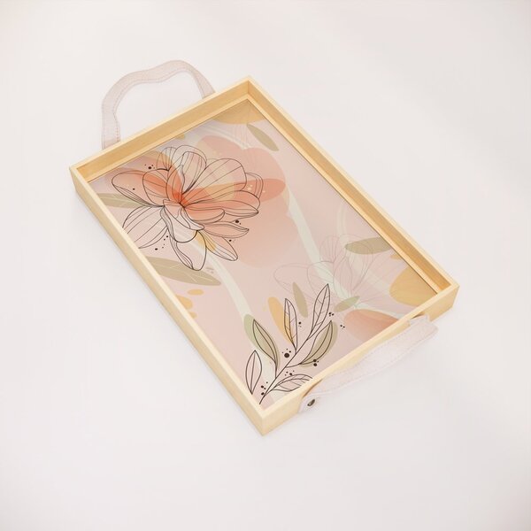 Bandeja Decorativa Pequena Flor E Ramo - 32x22cm Clara