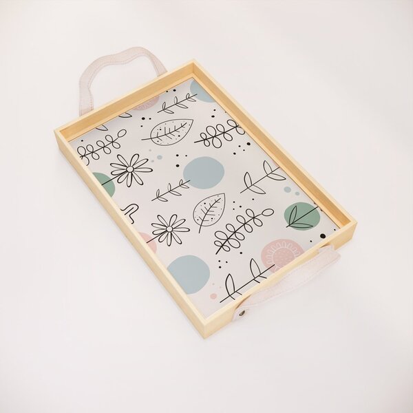 Bandeja Decorativa Pequena Folhas Abstrata - 32x22cm Clara