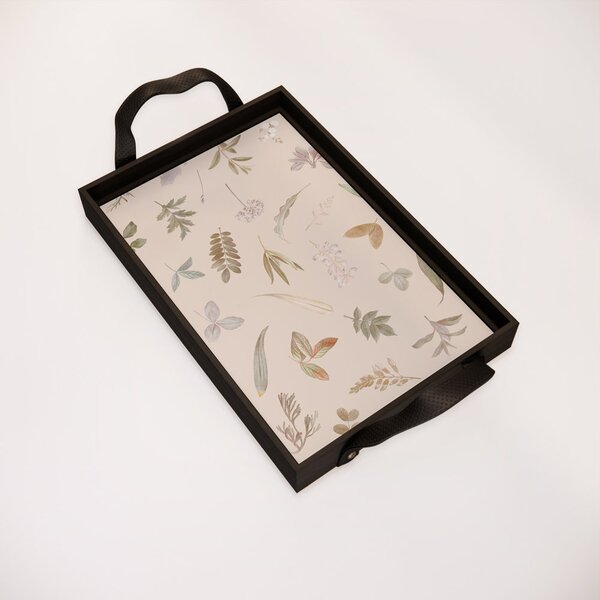 Bandeja Decorativa Pequena Folhas E Flores Diversas - 32x22cm