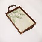 Bandeja Decorativa Pequena Folhas Verde - 32x22cm Marrom