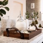 Bandeja Decorativa Pequena Folhas Verde - 32x22cm Marrom