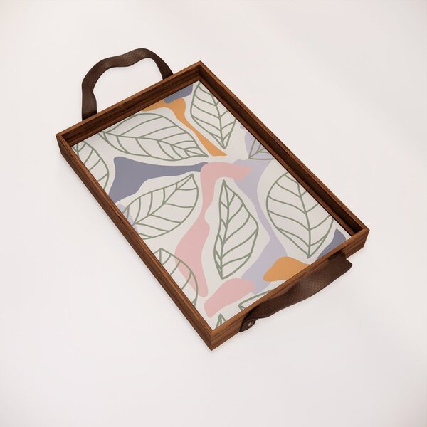 Bandeja Decorativa Pequena Folhas Verde - 32x22cm Marrom