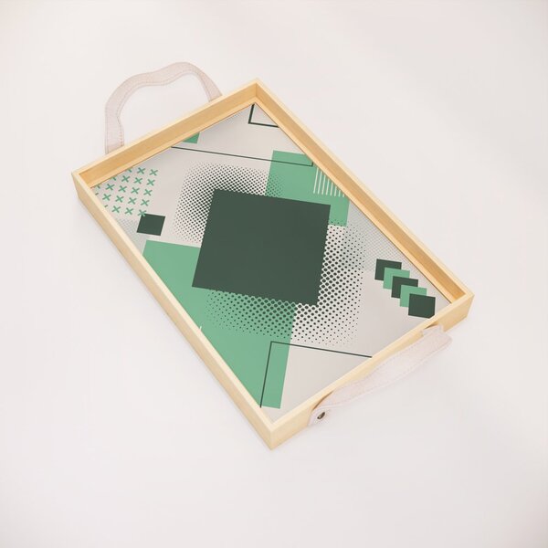 Bandeja Decorativa Pequena Geométrica Verde - 32x22cm Clara