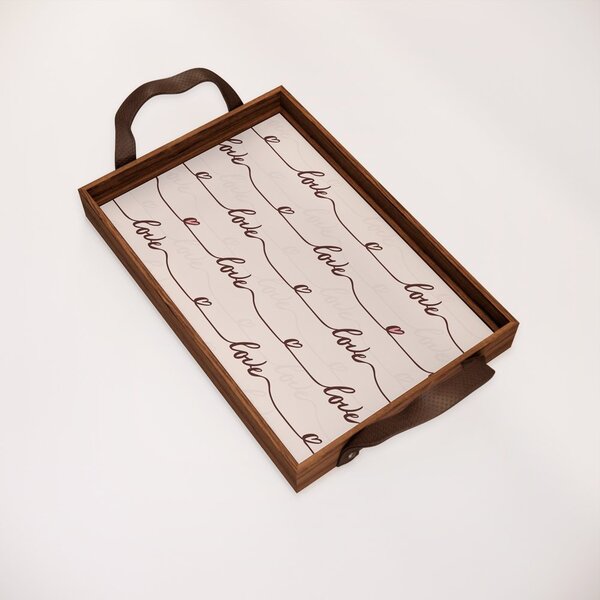 Bandeja Decorativa Pequena Love - 32x22cm Marrom