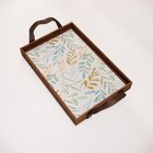 Bandeja Decorativa Pequena Ramos Coloridos - 32x22cm Marrom