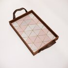 Bandeja Decorativa Pequena Rosa Mármore - 32x22cm Marrom