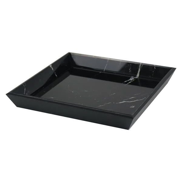Bandeja Decorativa Quadrada De Vidro Preto Marmore 28cm Ah047