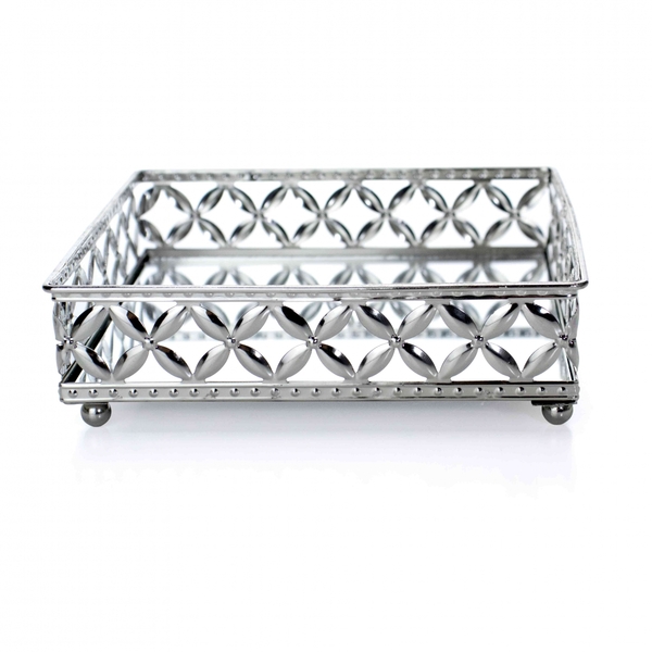 Bandeja Decorativa Quadrada P Em Metal Prata Com Espelho 5x17