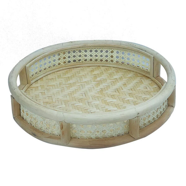 Bandeja Decorativa Redonda De Rattan Natural 40cm Rmh0011 Btc