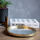 Bandeja Decorativa Redonda Em Metal Flor Dourada Com Espelho