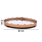 Bandeja Decorativa Redonda Em Metal Flor Rosê Com Espelho 22c