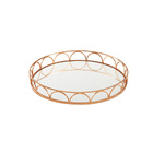 Bandeja Decorativa Redonda Metal Cobre Rose Com Espelho 35cm
