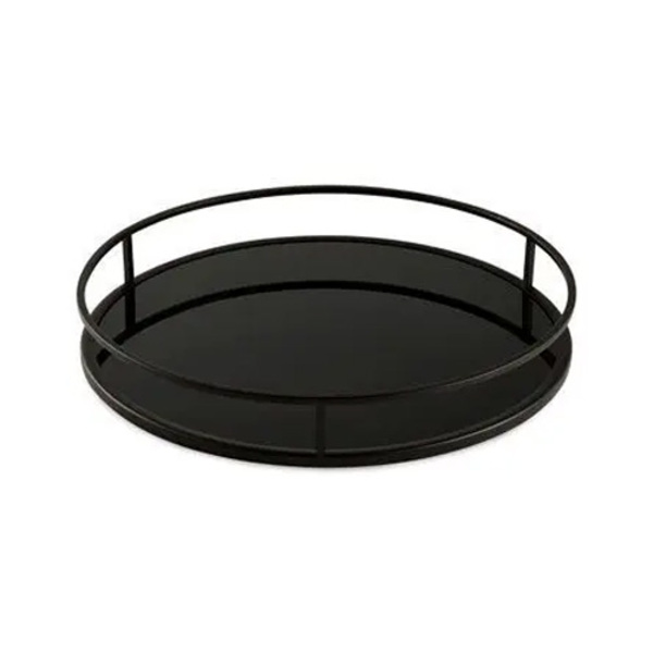 Bandeja Decorativa Redonda 20 Cm Negra - Acero Inoxidable, Para Joyería, Maquillaje O Adornos