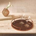 Bandeja Decorativa Redonda Preta Com Vidro Preto 30cm 13622 M