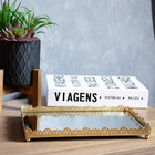 Bandeja Decorativa Retangular Em Metal Dourado Com Espelho  2