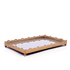 Bandeja Decorativa Retangular Em Metal Rosê Com Espelho  2x25