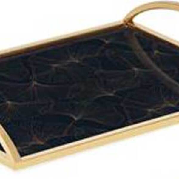 Bandeja Decorativa Retangular Ginkgo Dourada 43cm 13614 Mart