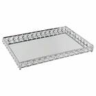 Bandeja Decorativa Retangular Prata Cristal Com Espelho 40cm