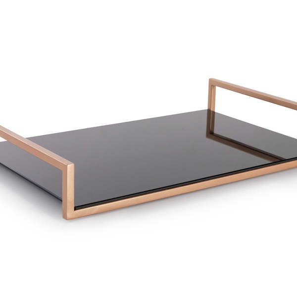 Bandeja Decorativa Vidro E Aço Frame 40cm Suporte P/ Objetos