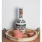 Bandeja Em Madeira Bambú E Metal Redonda Bege