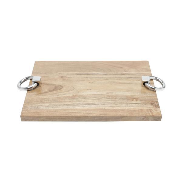 Bandeja Em Madeira Com Alça Em Inox Woodart 40x30x7cm