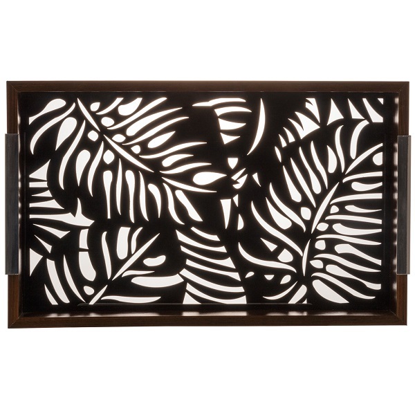 Bandeja Em Madeira Com Vidro Adam Preta 37 X 23 X 5cm Woodart