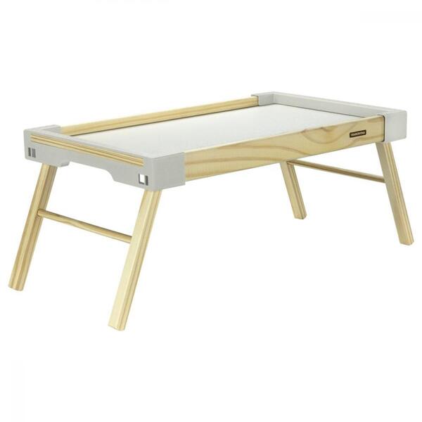 Bandeja Em Madeira Maciça Laterais Em Polipropileno Branco E