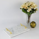 Bandeja Em Marmore Branco Com Alcas Douradas 30cm X 20cm X 5
