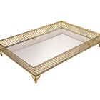 Bandeja Em Metal Com Espelho Dourada