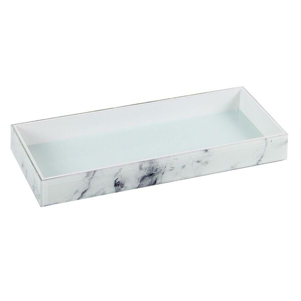 Bandeja Em Vidro E Madeira Branca 35cm X 14cm X 4cm