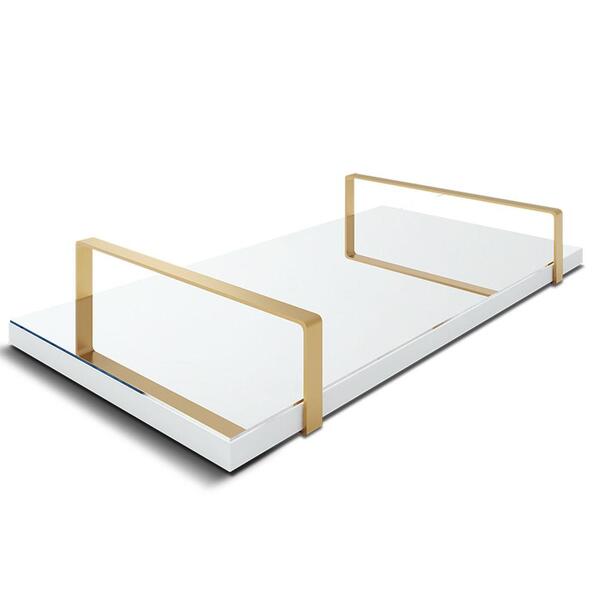 Bandeja Espelhada 25x50cm Borda Infinita Branca Com Alça Cobre