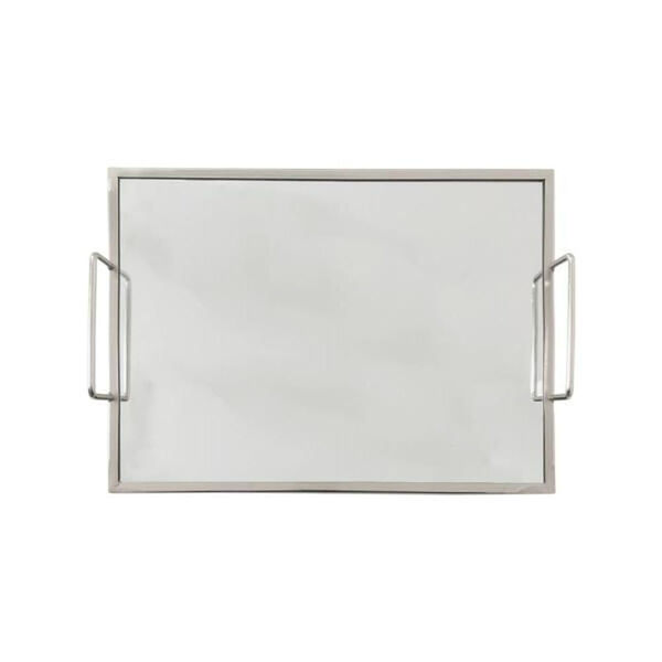 Bandeja Espelhada Com Alça Retangular Em Inox Adely Decor 35cm